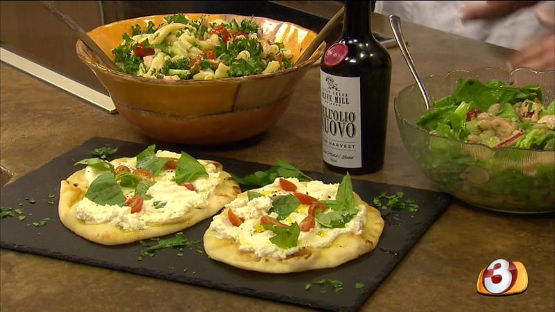 Cannellini and Macaroni Salad with Grilled Tomatoes, Basil, and Olives 