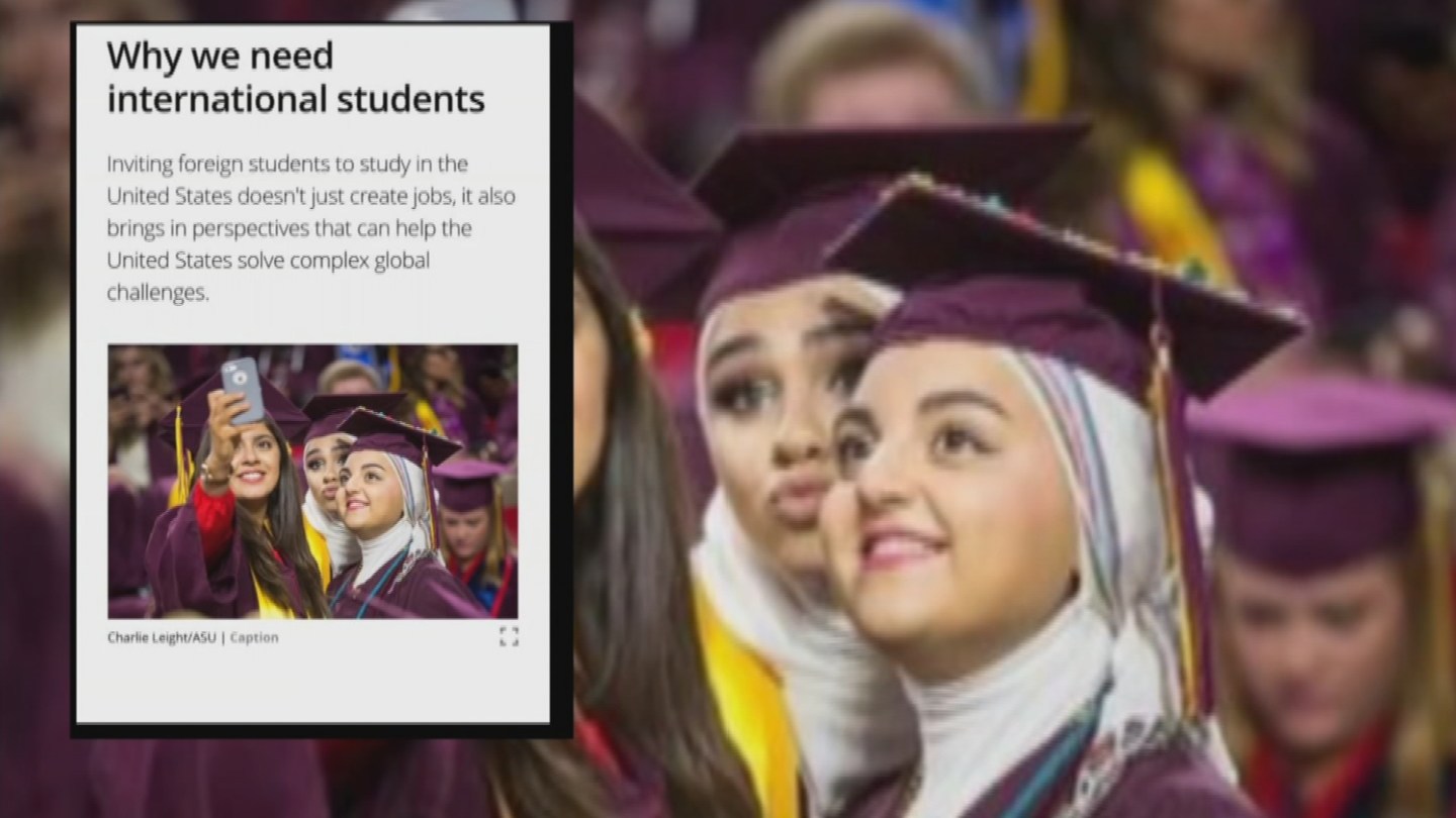 An op-ed piece written by ASU President Crow about international students included a picture that had three Americans in it. (Source: 3TV/CBS 5)