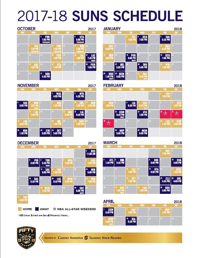 Suns announce 2017-18 schedule - Arizona's Family