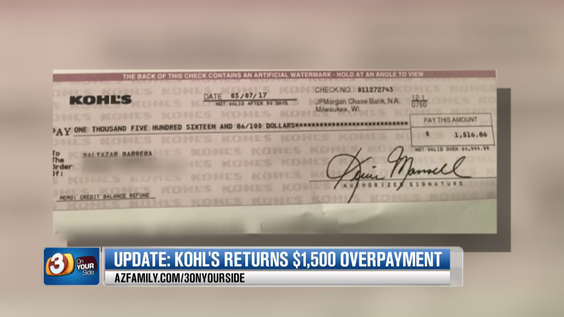 UPDATE: Kohl's returns $1,500 to Valley customer - Arizona's Family